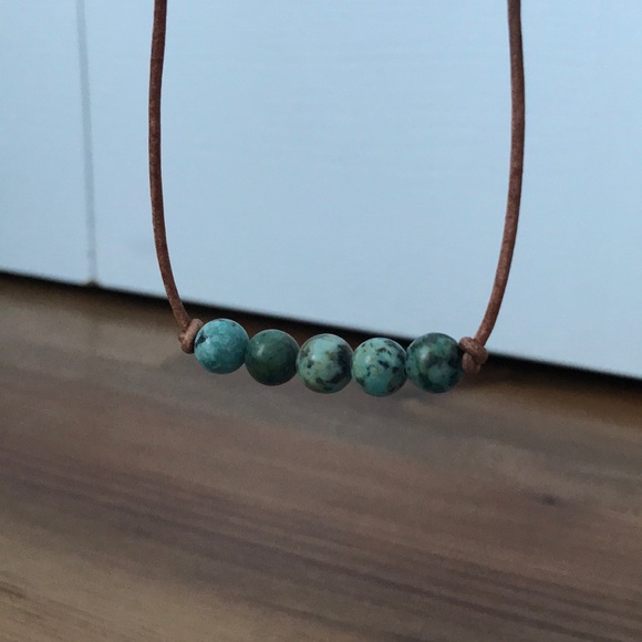 Boho Artisan Genuine Turquoise & Leather Necklace - Picture 5 of 8